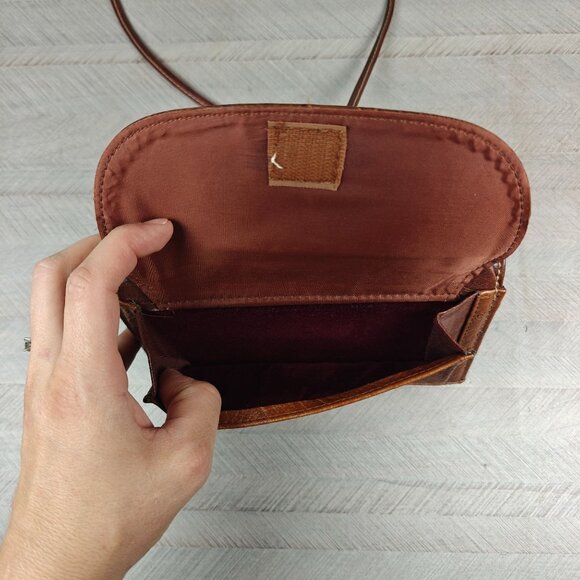 Vintage Carryland Genuine Leather Brown Crossbody Wallet Organizer Croc Embossed - Picture 4 of 8